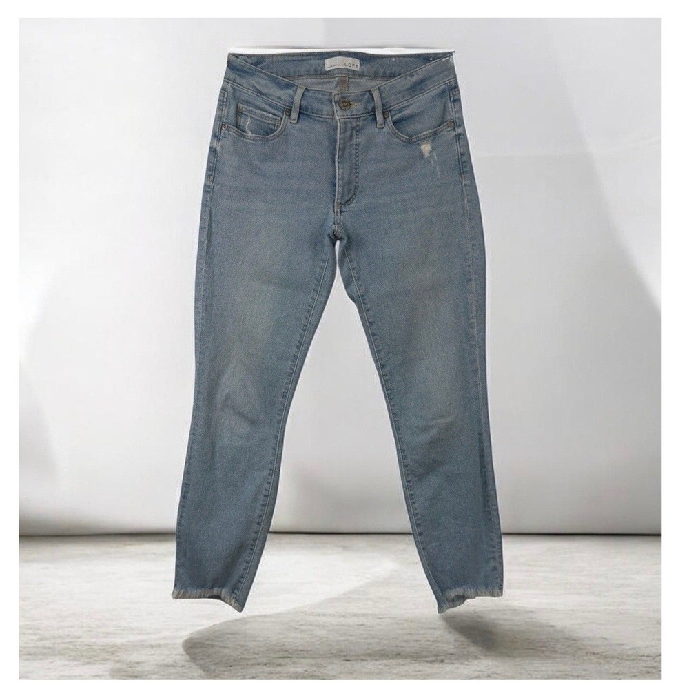 LOFT Skinny Jeans Womens Light Blue Denim Raw Hem Distressed Excellent 29